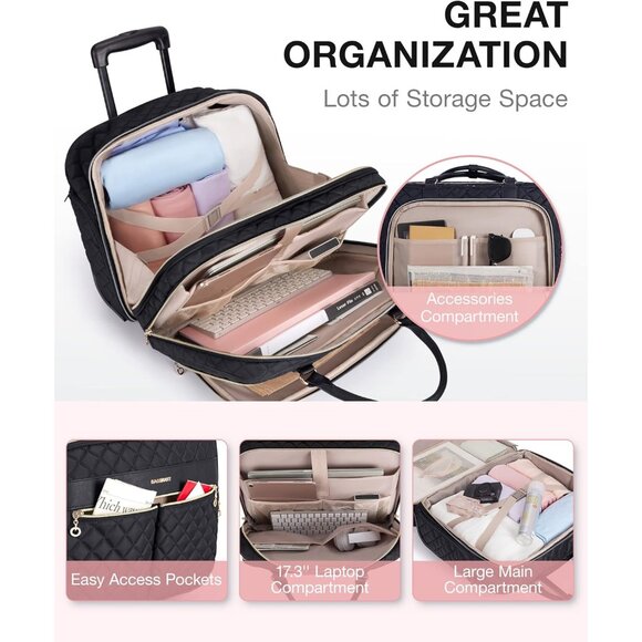 Rolling Laptop Bag Women, Rolling Briefcase for Women, 17.3 Inch Laptop Bag with - Picture 3 of 6